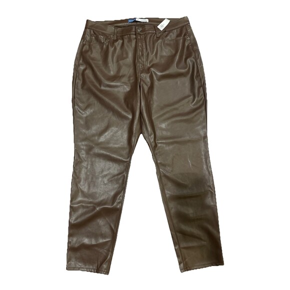 Old Navy Pants - Old Navy Pants Women's 18 Tall OG Straight Brown Faux Leather High-Rise NWT